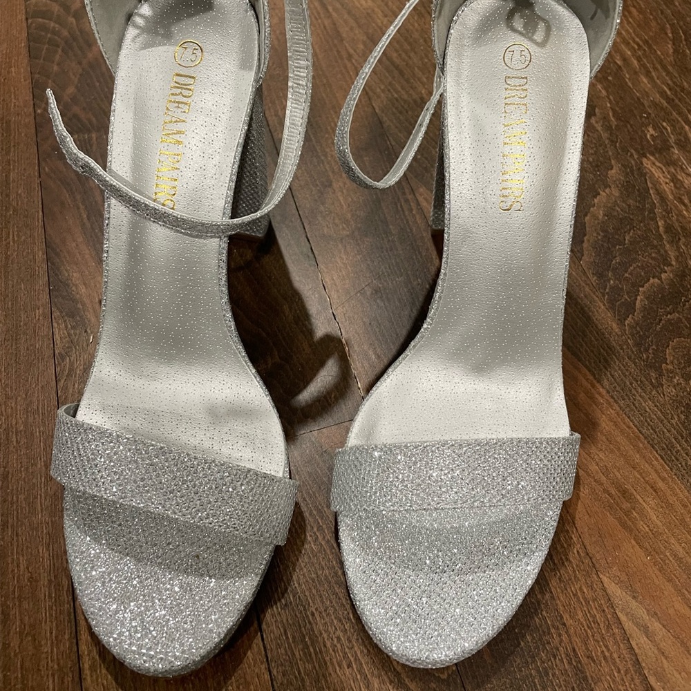Silver sparkle chunky party heels